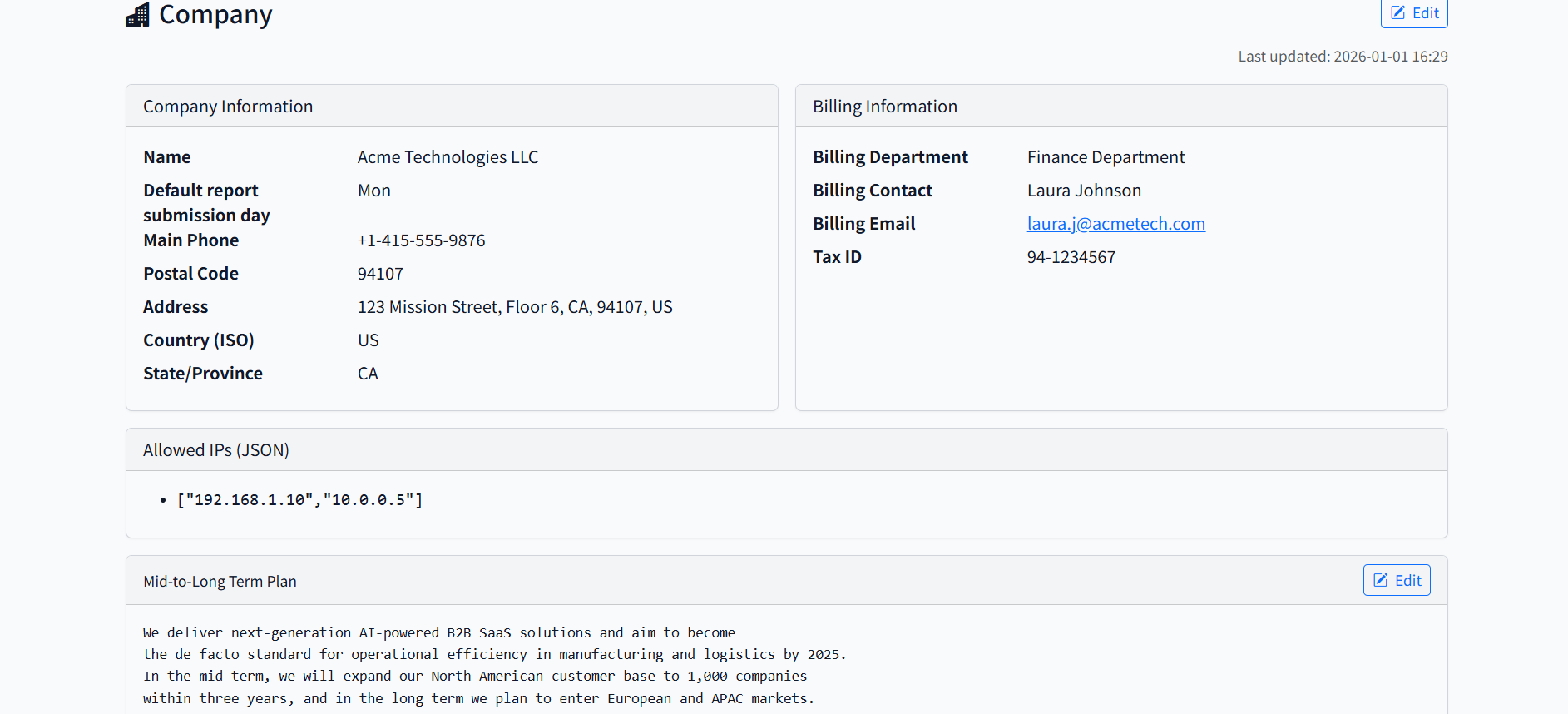 Company Information - Basic settings