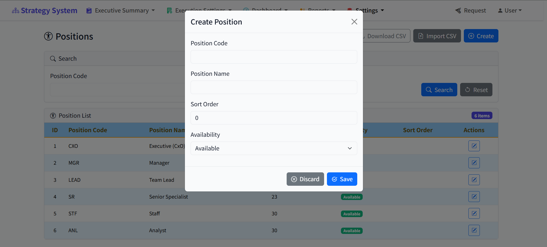 Position Create - Simple form