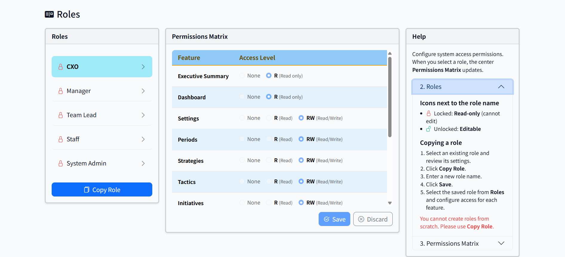 Roles List - Default roles provided