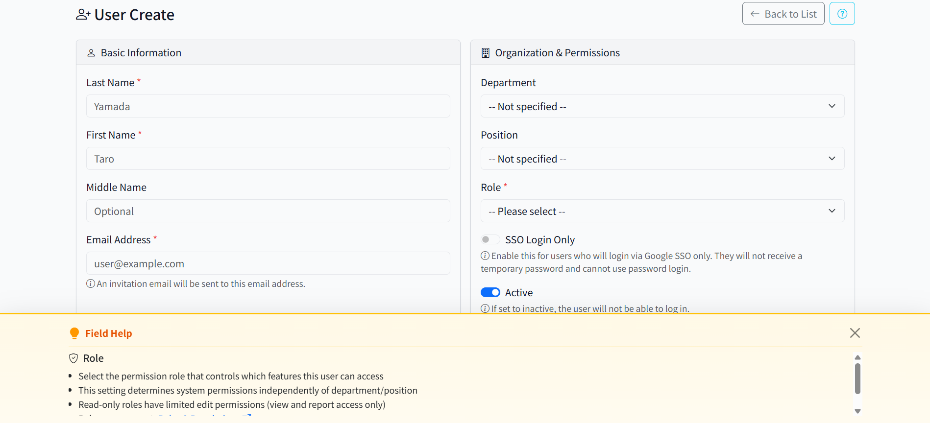User Create - Inline help for role field